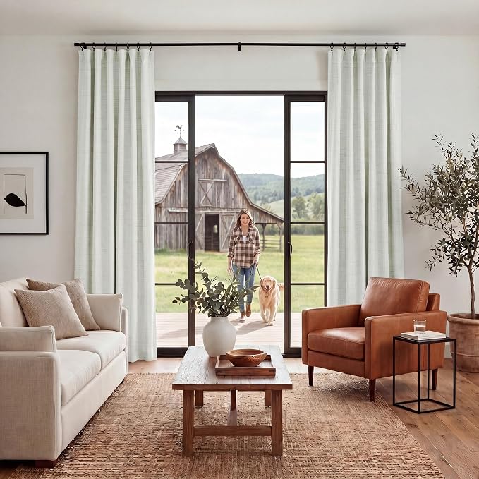 RYB HOME Ivory White 100% Blackout Curtains for Bedroom, Linen Drapes Back Tab&Rod Pocket, Thermal Insulated Privacy Assurd Curtains for Sliding Glass Doors/Dining/Living Room, W52 x L90, 2 Panels