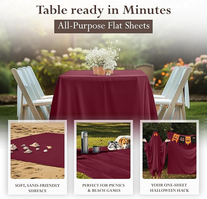 Queen Size Flat Sheet Only, Ultra Soft & Breathable Hotel Sheets, Burgundy | Hotel Bedding, Cooling Comfort, Smooth Feel, Wrinkle & Fade Resistant, Easy Care, Long-Lasting, Machine Washable, OEKO-TEX