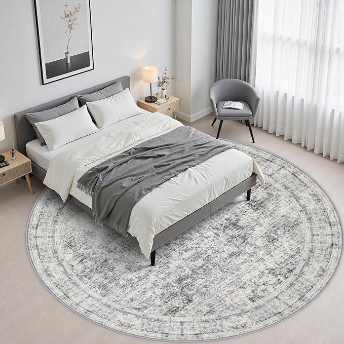 Round Area Rug Living Room: 4 ft Modern Washable Indoor Carpet | For Bedroom Dining Room Farmhouse Nursery Hallway Office,Modern Abstract,Machine washable,Non-Slip,Stain Resistant,Indoor