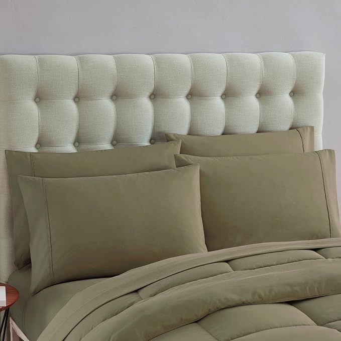Sweet Home Collection 5 Piece Comforter Set Bag Solid Color All Season Soft Down Alternative Blanket & Luxurious Microfiber Bed Sheets, Sage, Twin