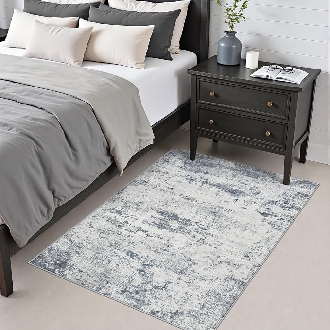 Area Rug Living Room: 3x5 Modern Washable Soft Carpet Blue Grey | For Hallway, Bedroom, Kitchen, Laundry, Bathroom,Door Mat,Modern Abstract,Machine washable,Non-Slip,Stain Resistant,Indoor