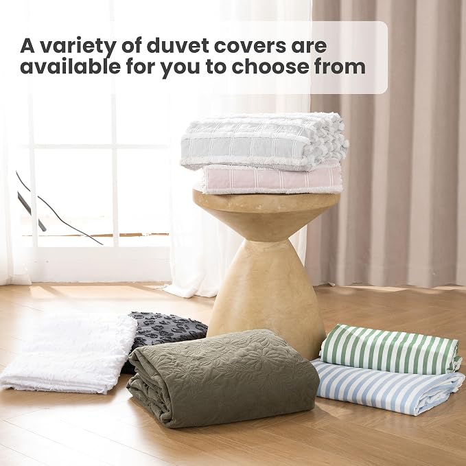 ROSE&RISY Tufted Queen Duvet Cover Set, 3 Pieces Soft & Comfortable Lightweight Textured Boho Embroidery Shabby Chic Bedding Set,Includes 1 Duvet Cover, 2 Pillow Cases (Grey Gingham,Queen)
