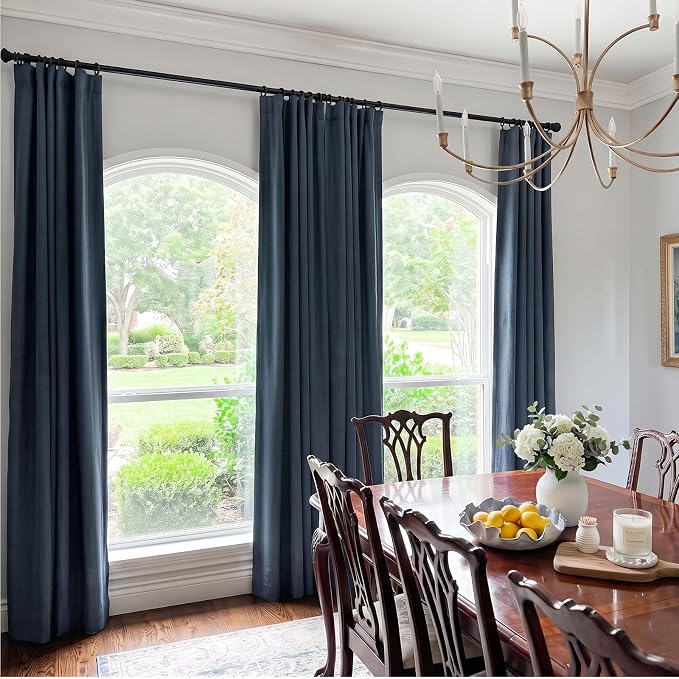 INOVADAY 100% Blackout Curtains for Bedroom Black Out Curtains 72 Inch Long | Navy Blue Curtains for Living Room 2 Panels, Clip Rings Linen Look Blackout Drapes, Thermal Insulated Room Darkening,W50xL72