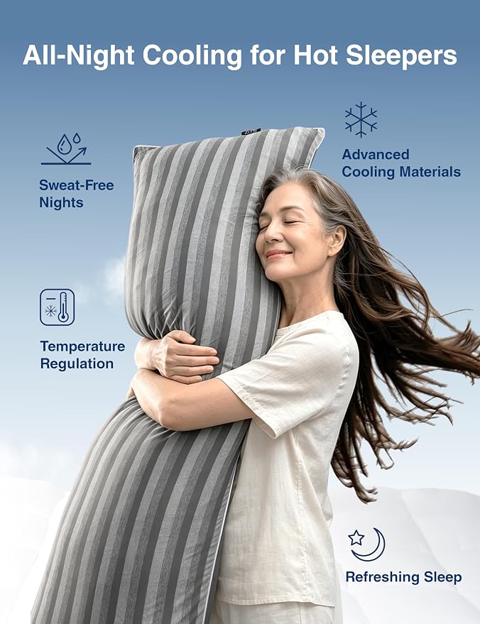ZonLi Cooling Body Pillow for Adults, Long Pillow with Memory Foam Adjustable, Firm Support Body Pillow for Side Sleeper, Pregnant, Back Pain Relief, Washable Pillowcase, 20x54 inch, Grey