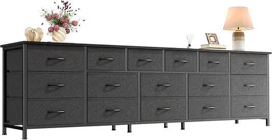 Huuger 77.6" Long Dresser for Bedroom, 16 Drawer Fabric Dresser for Closet, Wide Chest of Drawers with Storage, TV Stand for 65, 75, 85 Inch TV, 77.6" W x 13" D x 26.4" H, Black