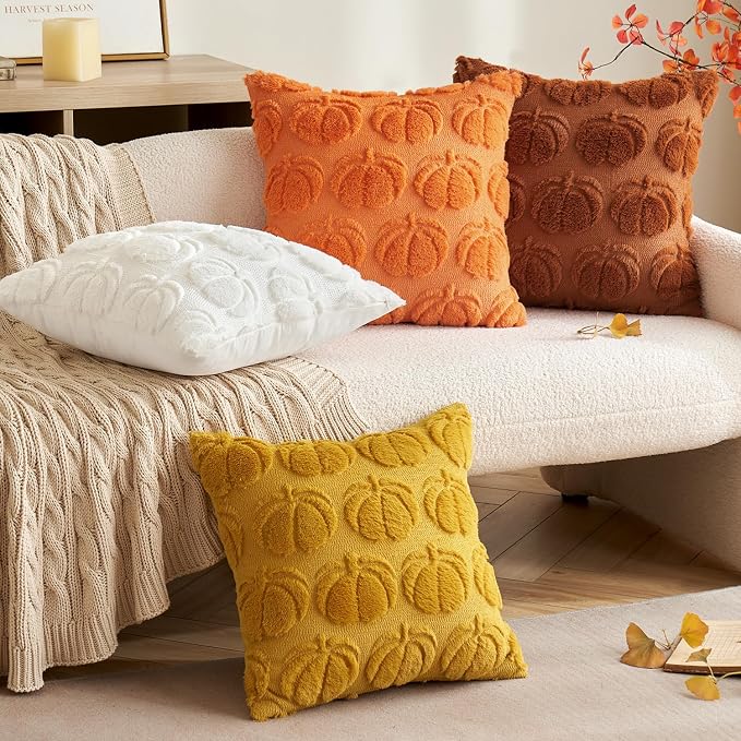 MIULEE Fall Pillow Covers Pumpkin Fall Decor 20x20 Orange | Set of 2 Fall Decorations for Home, Plush Faux Fur Farmhouse Accent Pillowcases, Porch Sofa Couch Cushion Bed Livingroom