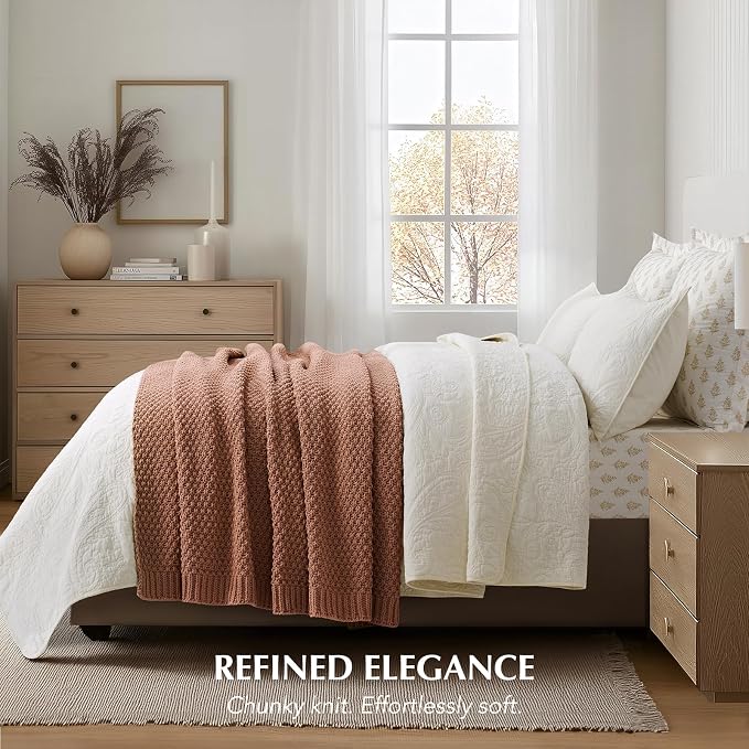 EVERGRACEHOME Chunky Chenille Knit Throw Blanket, 50 x 60, Terracotta Clay | Sculpted Moss Stitch, Chic Modern Farmhouse, All-Season Warmth, OEKO-TEX® Certified, Elegant Blanket for Couch, Bed, Sofa