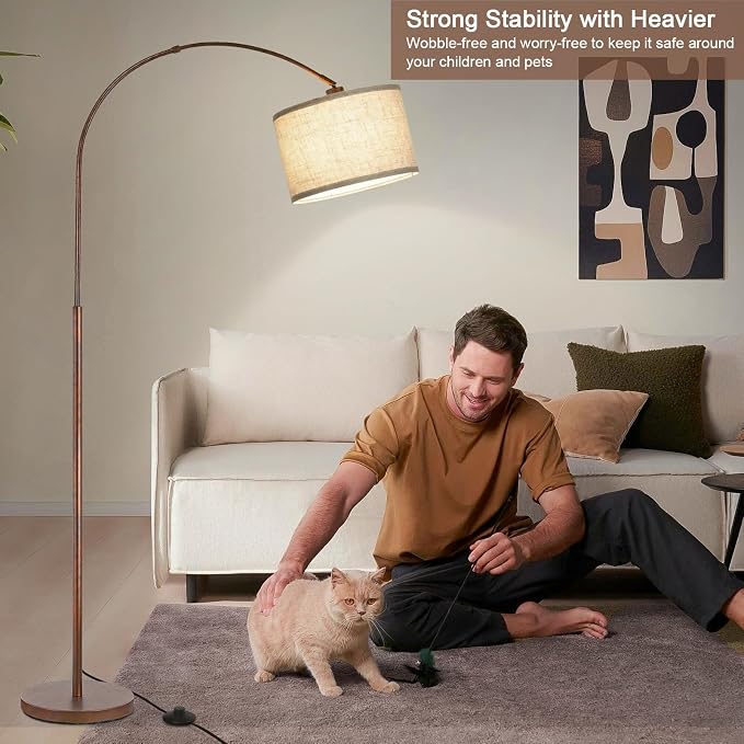Floor Lamp for Living Room, Vintage Arc Floor Lamp with Adjustable Lamp Head, Tall Pole Lamp with On/Off Pedal Switch, Over Couch Arched Reading Light for Bedroom, Office, Study Room (Antique Bronze)