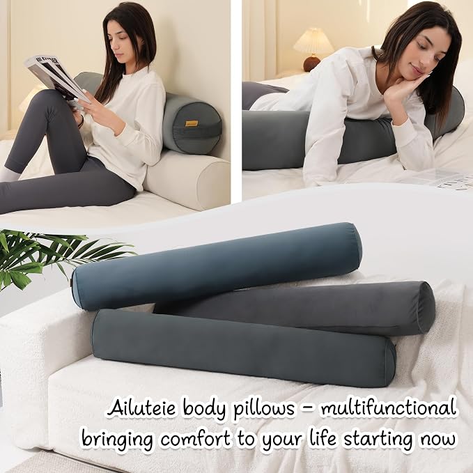 Body Pillow for Adults,Long Round Pillow,Big Cylindrical Pillow,Large Full Bolster Pillows for Side Sleepers (Charcoal Gray, 59"*7.87")
