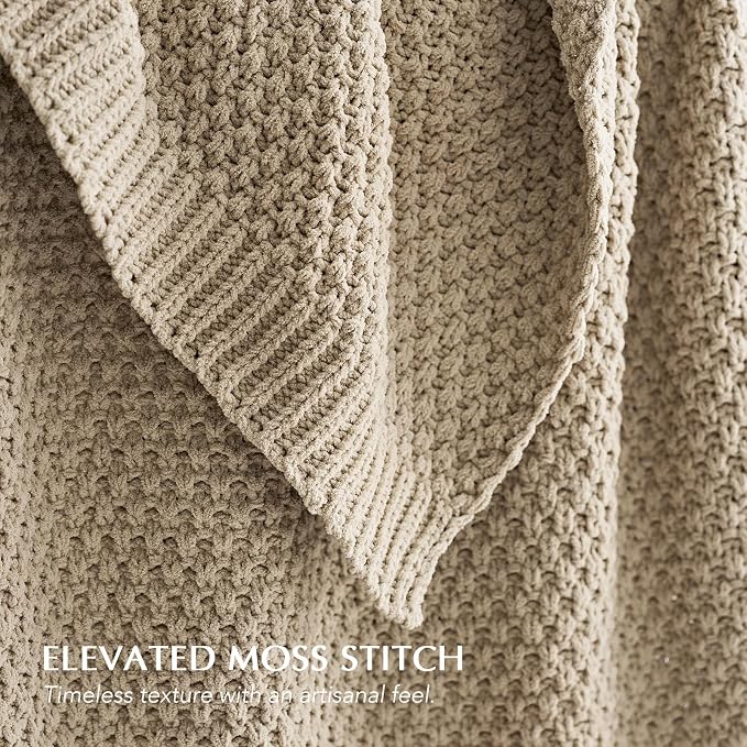EVERGRACEHOME Chunky Chenille Knit Throw Blanket, 50 x 60, Sand Dune | Sculpted Moss Stitch, Chic Modern Farmhouse, All-Season Warmth, OEKO-TEX® Certified, Elegant Blanket for Couch, Bed, Sofa