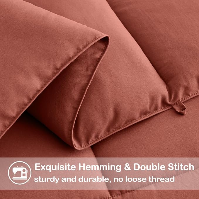 EASELAND King Size Down Alternative Comforter, Terracotta, 90x102 Inches | Quilted Duvet Insert for All Seasons, Soft Lightweight Bedding with Corner Tabs, Breathable Machine Washable Hotel Quality