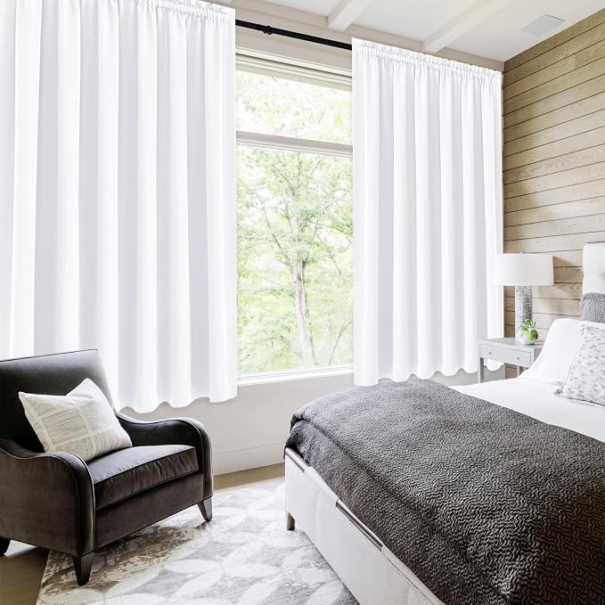 DWCN Wide Curtains 50% Light Blocking for Living Room 72 Inch Long 2 Panels | Room Darkening, Thermal Insulated, Light Blocking, Rod Pocket Drapes, Noise Reducing Window Treatments, Pure White