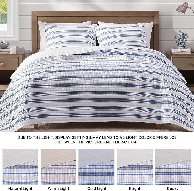 Queen Quilt-Lightweight Bedspread Quilt Queen Size Quilt Bedding Set | Soft Reversible Nautical Coverlet with 2 Shams for All Seasons, 3 Pieces, 90"x94"