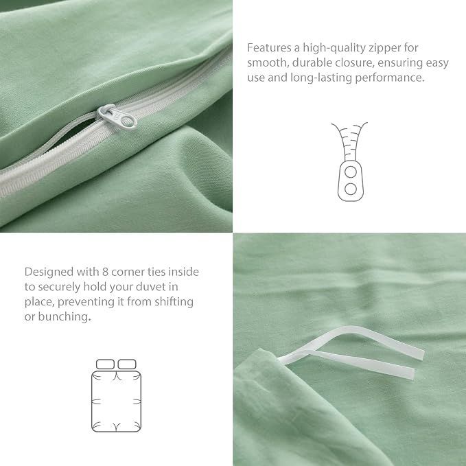 HeimenAogo Egyptian Cotton Duvet Cover Set King, Ultra Soft and Breathable Comforter Cover with Zipper Closure, High Thread Count Long Staple Cotton Blanke Cover 3pcs 104"×90", Silt Green