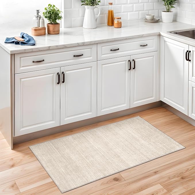 2x3 Rug Non Slip, Small Washable Entryway Rug Indoor Doormat Beige | Soft Low Pile, Thin & Lighweight Carpet, Folable Stain Resistant Modern Indoor Floor Mat for Living Room, Bedroom, Kitchen