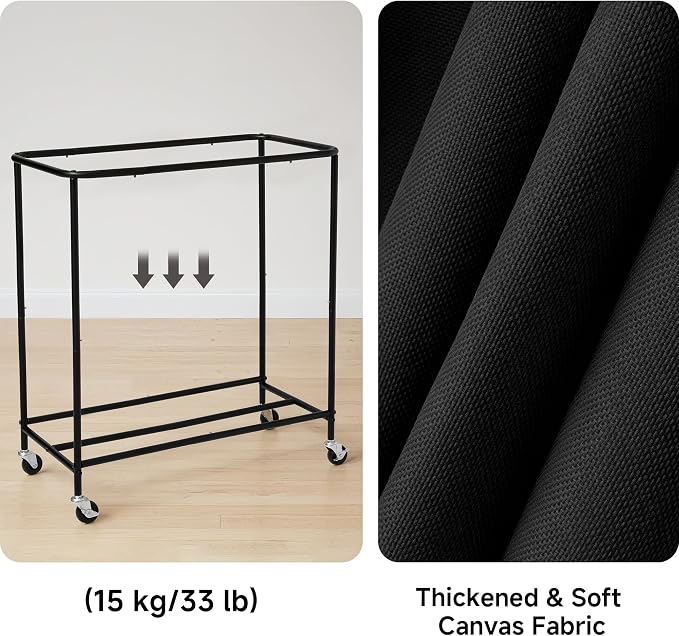 StorageWorks 3 Section Laundry Hamper, 120L Black Sorter Cart with Wheels | Black Sorter Cart, Rolling Organizer for Bedroom, Bathroom, Apartment