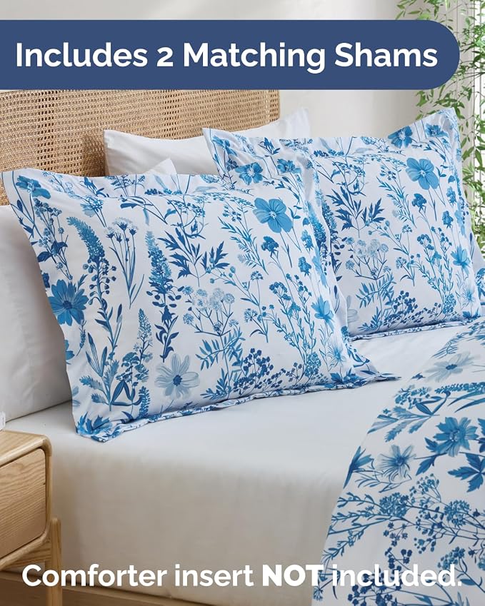 Duvet Cover Cal King - Floral Duvet Cover - 3 Piece - Blue Dainty Floral | Soft Floral Duvet Cover 104 x 98 with 2 Pillow Shams, Zipper Closures & Ties, Floral Bedding for Women, Men, Kids & Teens
