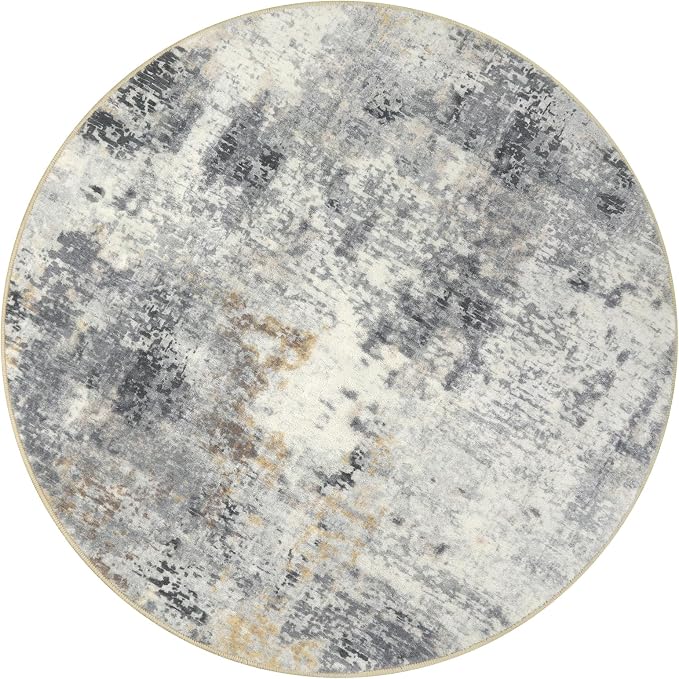Lahome Modern Abstract Round Rug - 6Ft Gray Circle Rugs for Living Room Soft Dining Room Rugs for Under Table, Machine Washable Bedroom Mat Non Slip Large Carpet for Office Kitchen Entrance