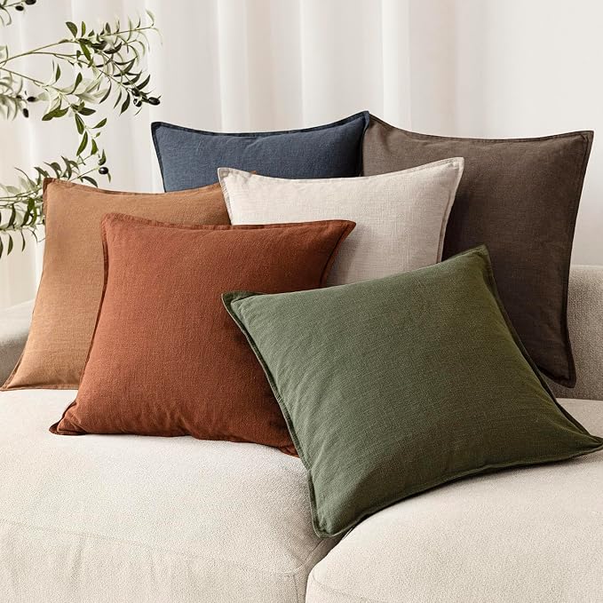 Foindtower Linen Solid Decorative Throw Pillow Cover 16x16 Inch Rust Orange | Pack of 2 Boho Farmhouse Morden Pillowcase,Accent Neutral Cushion Covers,Home Decor for Chair Couch Sofa Bedroom Living Room