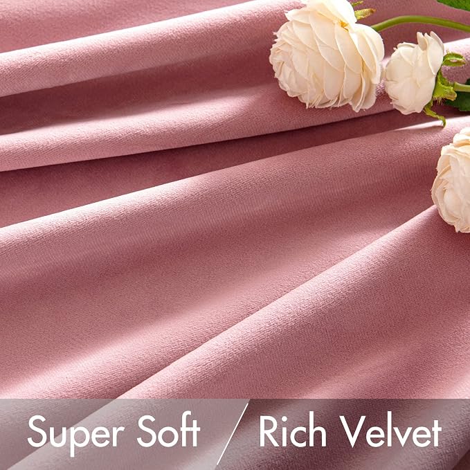 MIULEE Velvet Curtains 52x108 inches 2 Panels Blush Pink Blackout Curtains | Luxury, Bedroom Living Room, Thermal Insulated, Super Soft Window Drapes, Rod Pocket & Back Tab