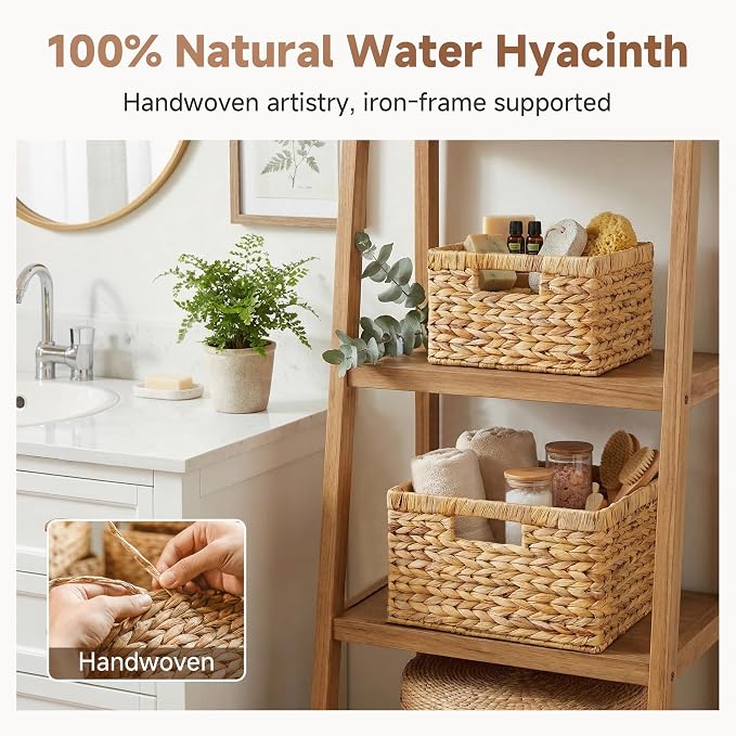 StorageWorks Wicker Baskets for Storage, Wicker Storage Baskets, 2-Pack | Water Hyacinth Storage Baskets for Organizing,Wicker Storage Baskets for Shelves,Decorative Baskets,Woven Baskets for Storage
