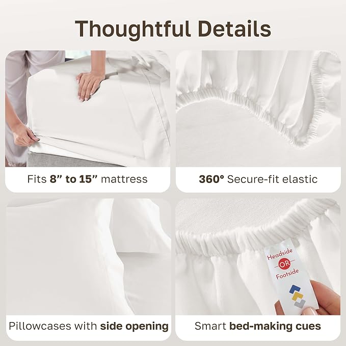 California Design Den 600 Thread Count Split King Sheets, 5 Pcs, True Ivory | 100% Cotton Sateen, Good Housekeeping Seal, Split King Sheets Sets for Adjustable Bed with 2 Separate Twin-XL Mattresses
