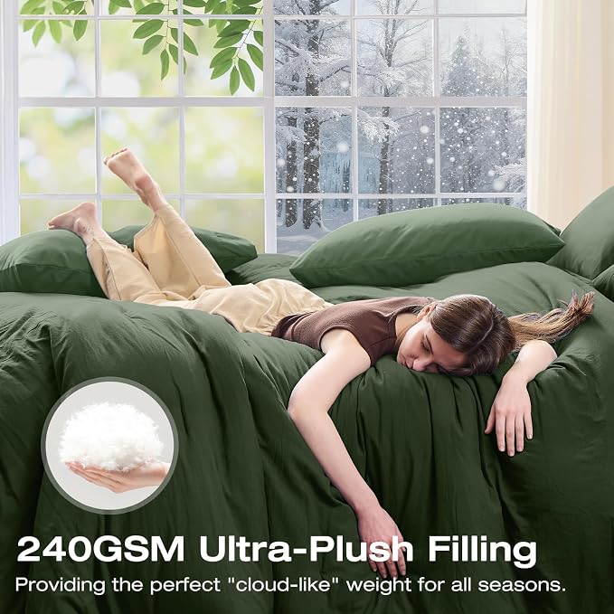 Sasttie Queen Comforter Set 7-Piece Dark Green, Pre-Washed Bed in a Bag | Soft & Breathable, All-Season Bedding Set with Comforter, Sheets, Pillowcases & Pillow Shams, OEKO-TEX, Down Alternative