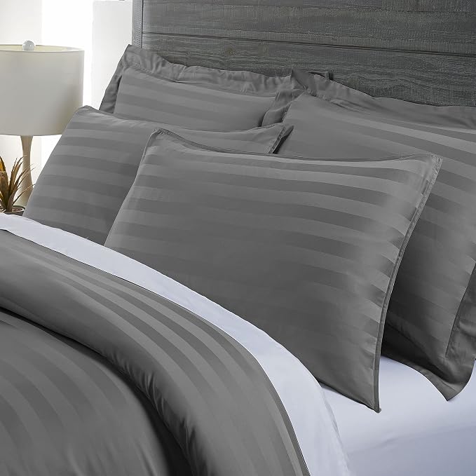 Pure Bamboo Queen Duvet Cover, 3 Piece Set, Genuine 100% Organic Viscose Derived from Bamboo, Luxuriously Soft and Cooling, 2 Pillowcases (Queen, Jacquard Stone)