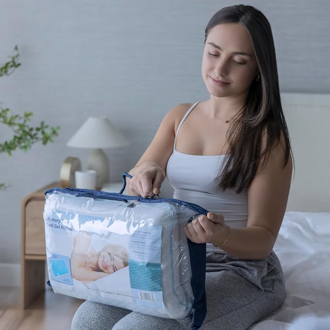 Cool Gel Cooling Pillow for Sleeping, Standard Size Cooling Memory Foam Pillow for Hot Sleepers, Reversible Ergonomic Design, Pressure Relief, Spine Alignment, Side, Back Contouring Support