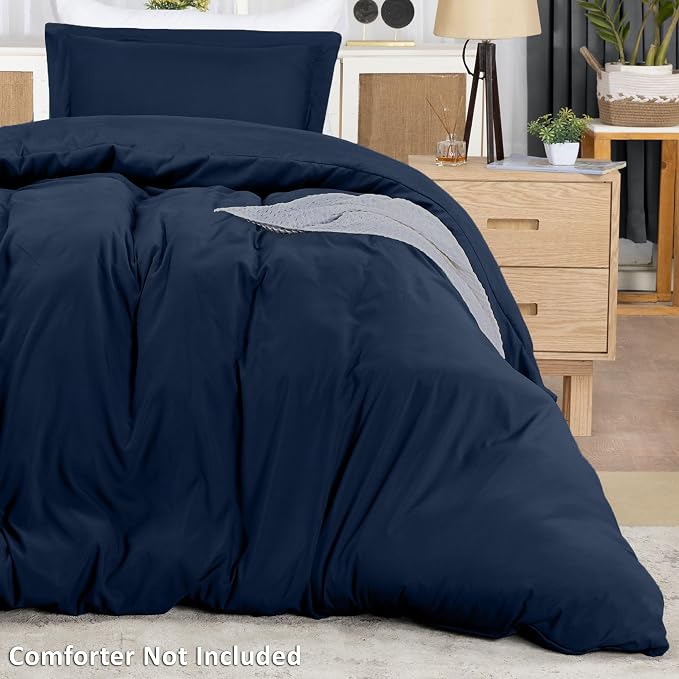 Duvet Cover Twin/Twin XL, 3 PC Cotton Like Polyester, Zipper Closure, Navy | Extra Soft and Breathable, Wrinkle & Fade Resistant, Includes Duvet Cover and 1 Pillow Sham, Comforter Not Included, OekoTex