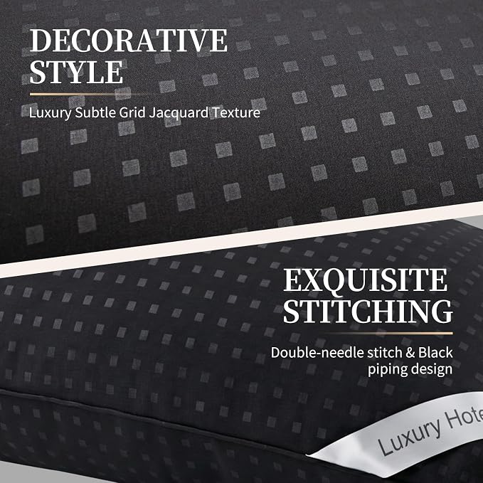 Bed Pillows for Sleeping Standard Size Set of 4, Luxury Hotel Quality Cooling Pillows, Soft Down Alternative Fill for Side Back and Stomach Sleepers（Black）