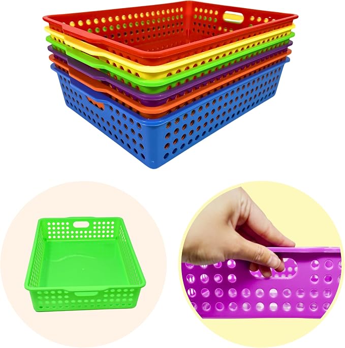 4E's Novelty 6 Pcs Colorful Plastic Classroom Storage Bins 13.75" X 10.25" for Organizing A4 Papers Trays, Turn In Containers Kids School Teachers Classroom Organization & Storage Supplies