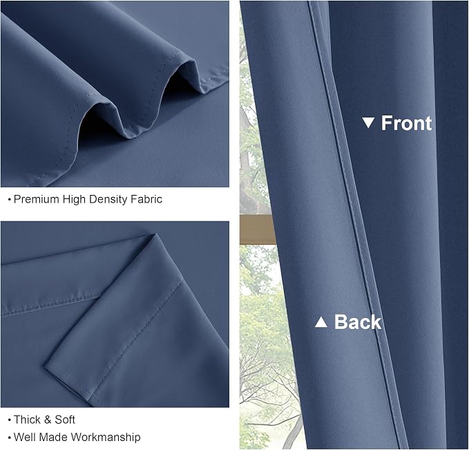 PONY DANCE 63 inch Length Curtains - Room Darkening Kitchen Solid Thermal Draperies Rod Pocket Short Panels Drapes for Bedroom Window Treatments, 52 W by 63-inch L, Blue Haze, 2 PCs