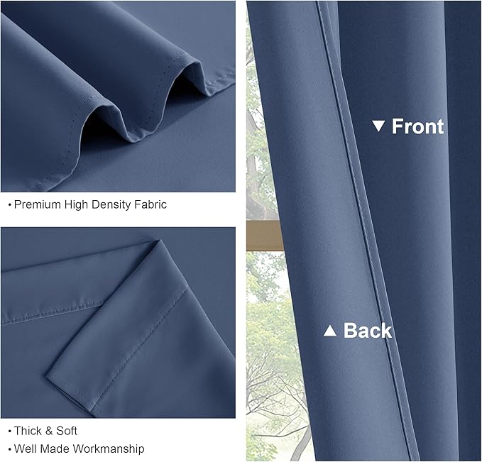 PONY DANCE Rod Pocket Blue Haze Blackout Curtains for Bedroom - Thermal Insulated Room Darkening Curtain for Living Room, 52 x 54 Inch, 2 Panels