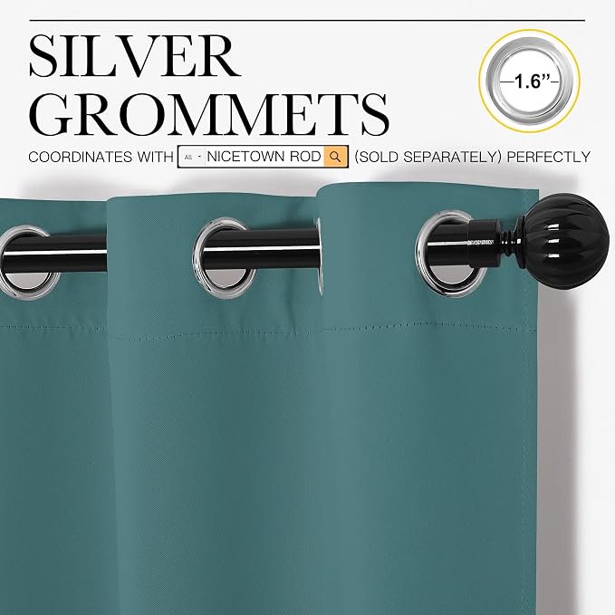 NICETOWN Patio Glass Door Panels, 1 Pair, 42 x 90-inch, Sea Teal | Blackout Curtains for Bedroom/Living Room, Privacy Panel Drapes for Dining Room and Guest Room