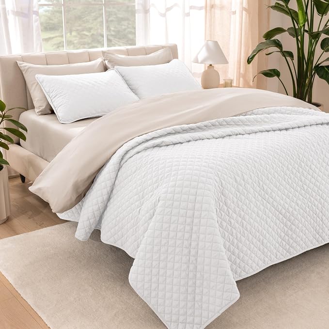 Bare Home Coverlet Set - King Size - Lightweight Bed Decor - Comforter Alternative - All-Season Quilted Bedspread (King, White)