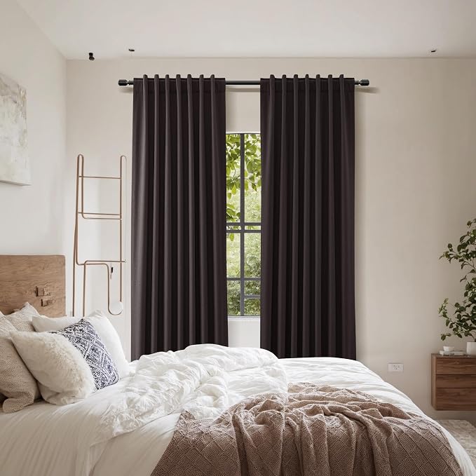 100% Blackout Curtains 84 Inch Length 2 Panels Set for Living Room Bedroom Back Tab Thermal Insulated Black Out Linen Drapes Room Darkening Cocoa Coffee,52x84