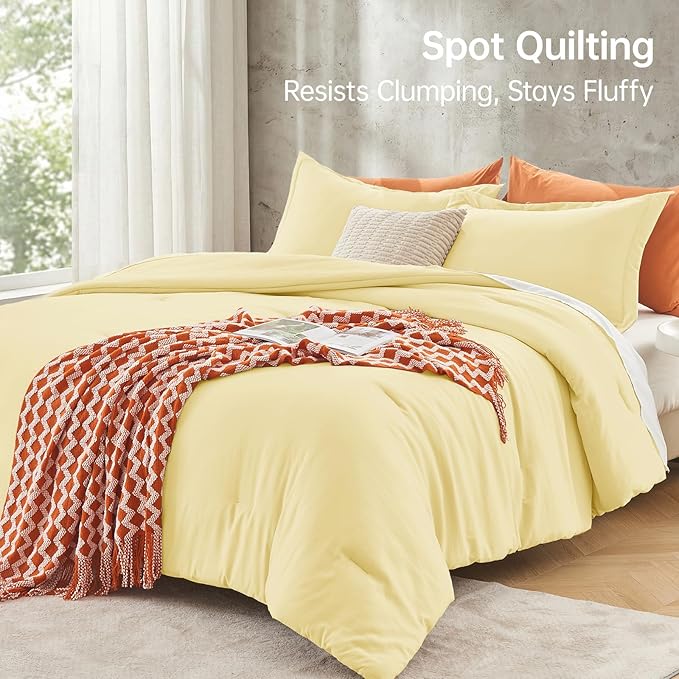 Oversized King Comforter Sets, All Season Ultra Soft Down Alternative Bedding - 3 Piece Lightweight Bed Set Includes 1 Comforter (120"x98") and 2 Pillow Shams (20"x36"), Cream Yellow