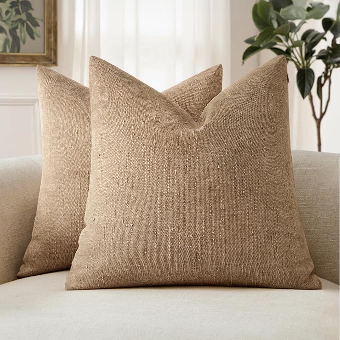 MIULEE 26x26 Inch Euro Textured Chenille Throw Pillow Covers Starfish Khaki | Pack of 2 Camel Decorative Soft Pillows,Solid Textured Cushion Covers,Modern Home Decor for Bed Couch Sofa Bedroom Livingroom