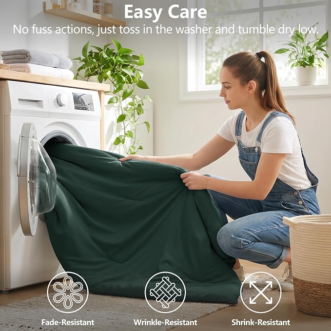 Queen Comforter Set Forest Green, 7 Pieces Bed in a Bag | OEKO-TEX Certified, All-Season, Bedroom, 240GSM Down Alternative Comforter, Flat & Fitted Sheets, 2 Pillowcases & 2 Shams