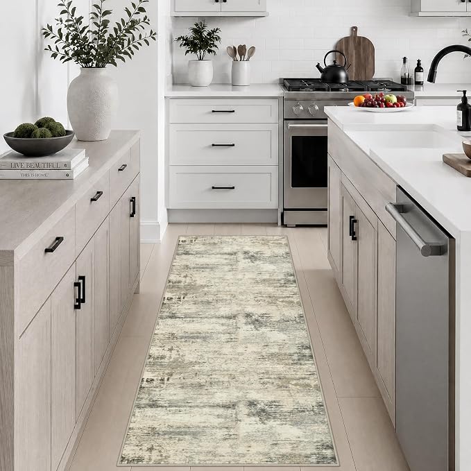 2x5 Washable Runner Rug：Modern Abstract Soft Carpet Ash Brown | For Hallway, Bedroom, Kitchen, Laundry, Bathroom,Door Mat,Modern Abstract,Machine washable,Non-Slip,Stain Resistant,Indoor