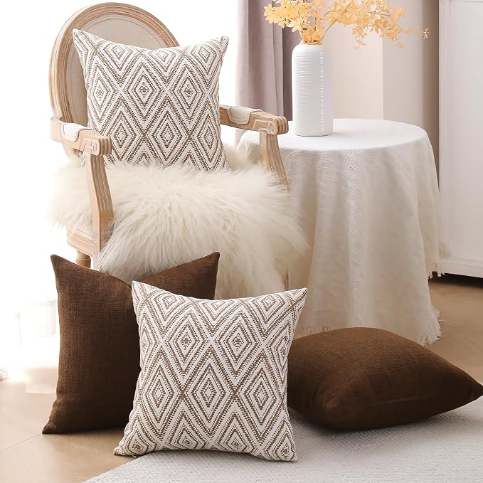 HPUK Throw Pillow Covers 18x18, Set of 4, Chocolate Couch Pillow Covers | Polyester fabric, patterned and solid designs, hidden zippers, machine washable, for sofas and beds, inserts not included