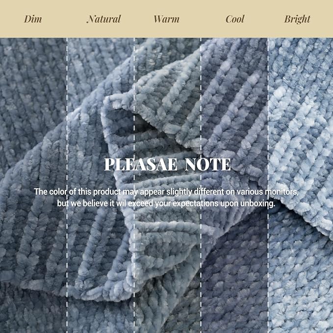 BATTILO HOME Blue Grey Chenille Throw Blanket for Couch, 51"x67" | Shiny Chenille Blanket, Blue Knit throw Blanket, Soft & Breathable, Summer Throw for Couch, Bed & Sofa
