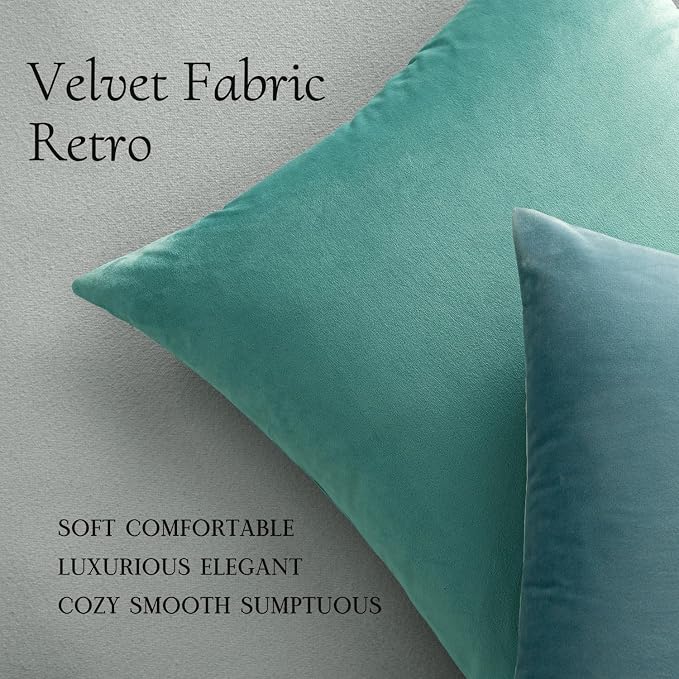 MIULEE 26x26 Inch Pack of 2 Euro Velvet Throw Pillow Covers Aqua Green | Soft Solid Decorative Euro Sham, Modern Luxury Home Decor, for King Bed Sofa Couch Bedroom Livingroom