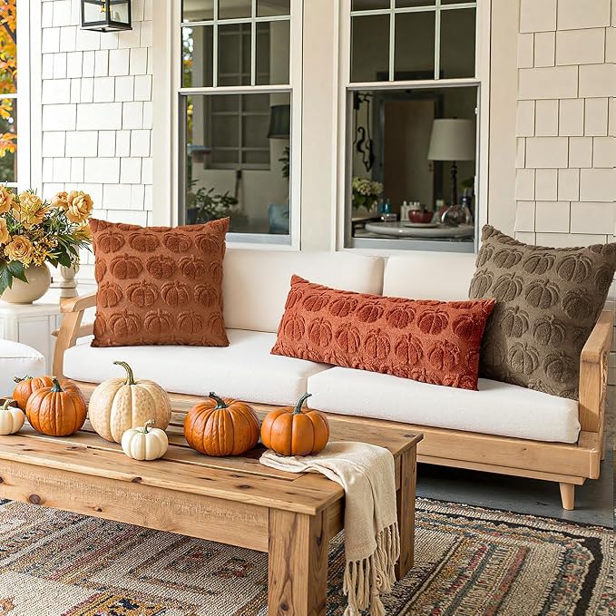 MIULEE Fall Pillow Covers Pumpkin Fall Decor 18x18 Coco Brown | Set of 2 Fall Decorations for Home, Plush Faux Fur Farmhouse Accent Pillowcases, Porch Sofa Couch Cushion Bed Livingroom