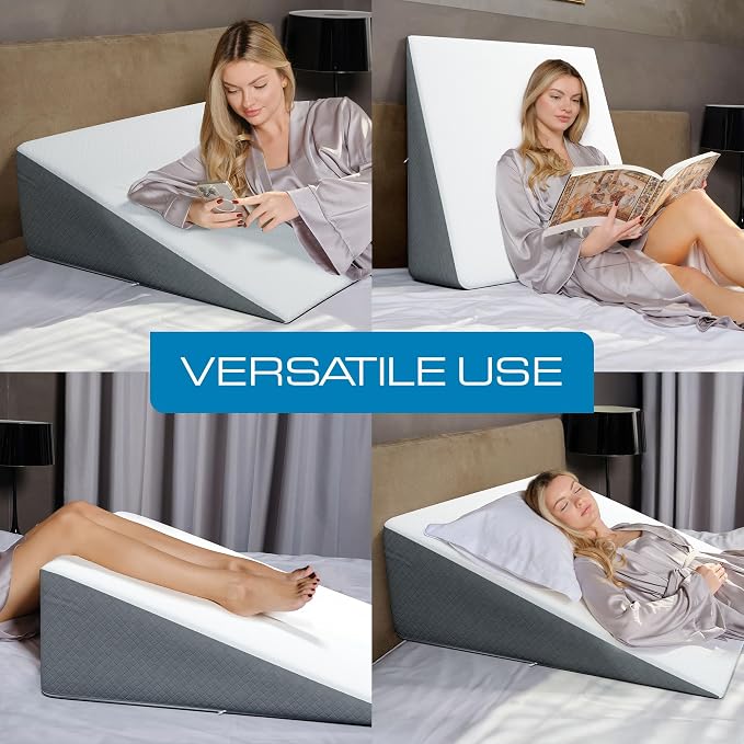 Kolbs Bed Wedge Pillow for Sleep Apnea, FSA Eligible Acid Reflux, and Back Pain Relief, with Chic Jacquard Cover - Headboard Wedges for Sleeping (Extra Wide 12" Height)