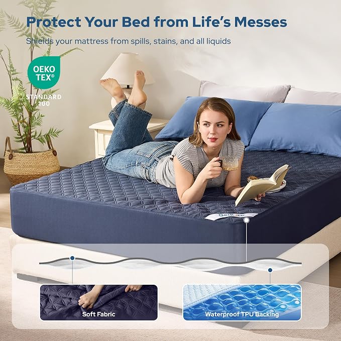 BEDLORE Waterproof King Size Mattress Protector, Deep Pocket Fit, Washable | Soft Noiseless Breathable Bed Mattress Cover Pad, Fits 6-18 Inch Deep Mattresses, Ideal for Home, Bedroom, Hotel, Navy Blue