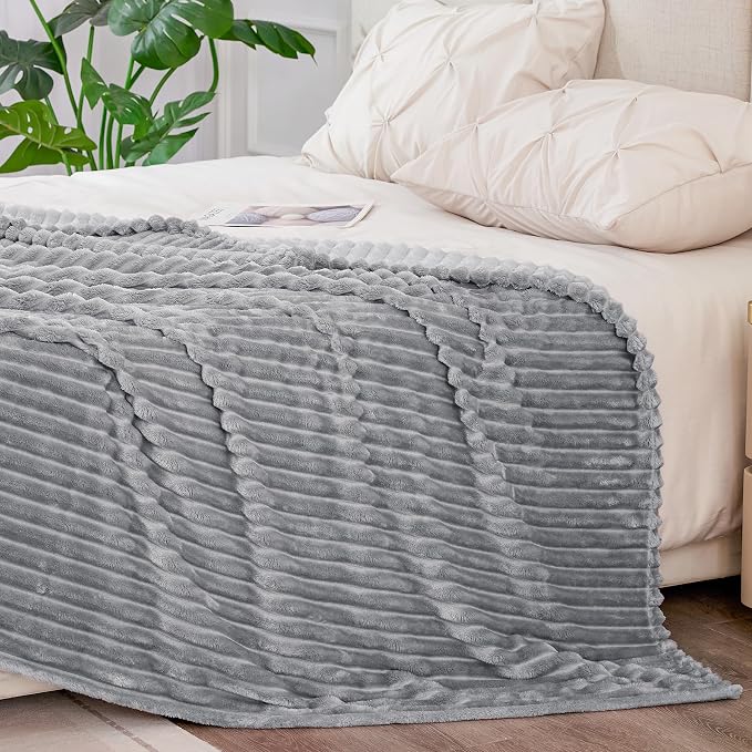BEDELITE 3D Ribbed Jacquard Grey Blankets Queen Size for Bed, 90x90 Inch | Soft Warm Decorative Fluffy Blanket, Cozy Fuzzy Lightweight Plush Fleece Throw Blankets for Bed, Room Decor, Gift for Women