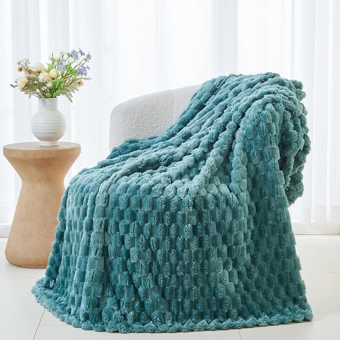 NEWCOSPLAY Fleece Clouds Cozy Twin Blanket for Couch, Light Teal, 60"x80" | Premium Silky Flannel Blanket, Soft Lightweight Fluffy Throw Blanket for Bed Sofa Decor, Gift for All Season Use