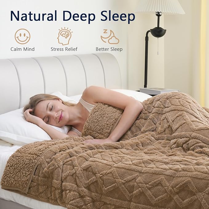 Mr. Sandman Weighted Blankets for Adults, Queen Size 60 x 80 Inches, 15lbs | Machine Washable; Soft Warm Sherpa Fleece; Fluffy Jacquard with Glass Beads; Heavy Throw for Sleep and Calm; Warm Taupe